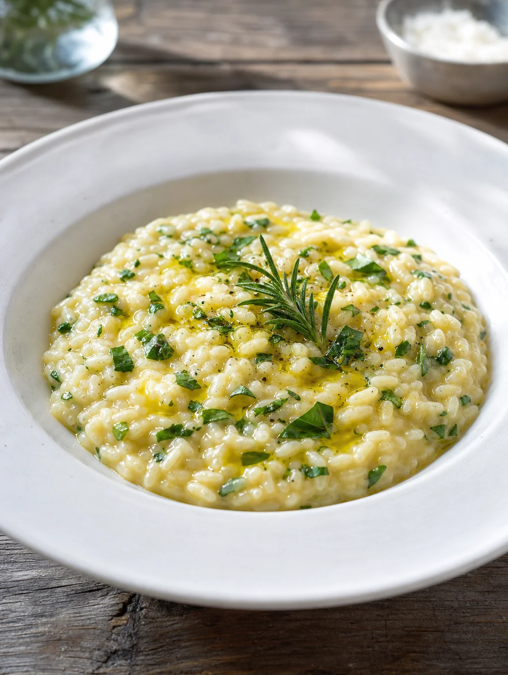 Creamy seasonal risotto garnished with fresh herbs