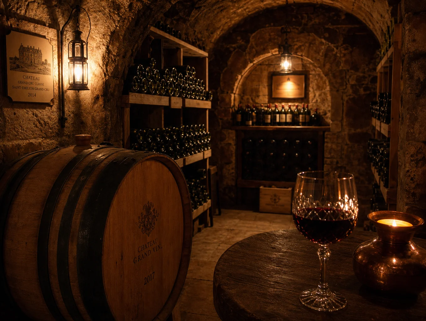 Intimate private dining area inside a rustic wine cellar