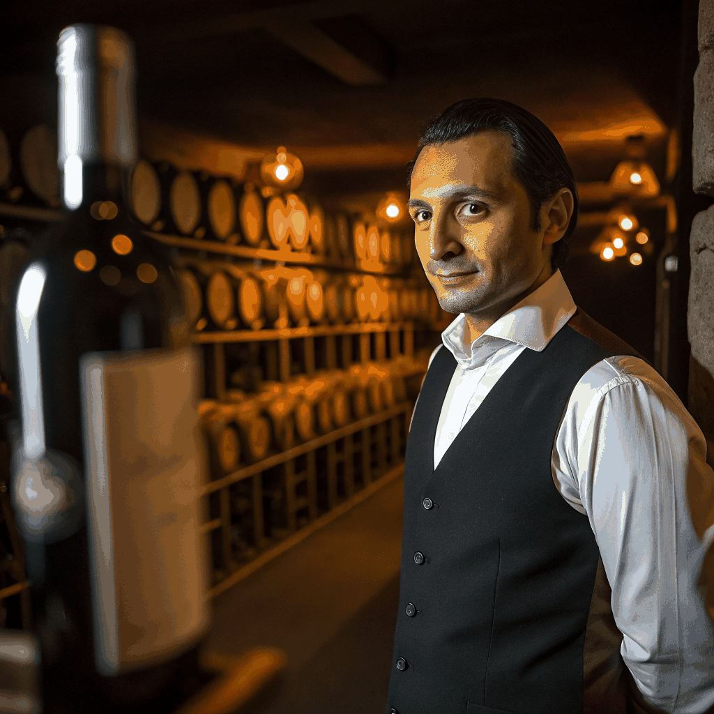 Head Sommelier Luca Bianchi in cellar
